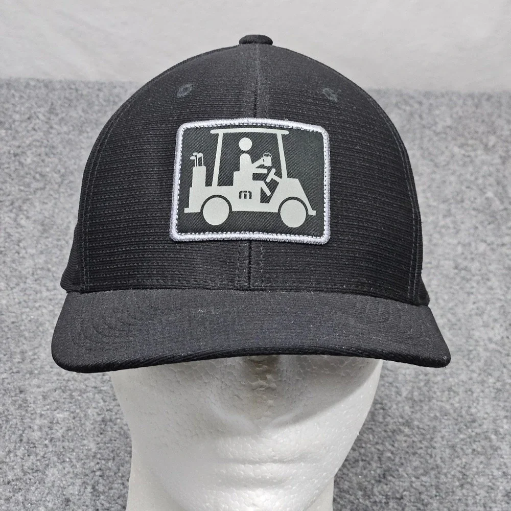 Travis Mathew Snapback Hat Black Golf Cart Patch Cap Sporty Flexfit Activewear